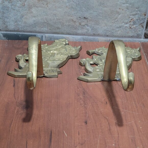 Brass Ho Ho Ho Christmas Santa Claus Sleigh Stocking Holder Hanger  Set of 2 - Picture 3 of 10